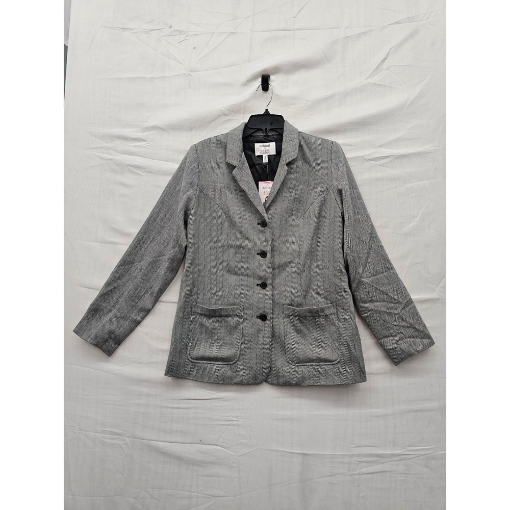 Hunter McGrady Womens Herringbone‎ Blazer Grey Polyester Blend Casual Size Small